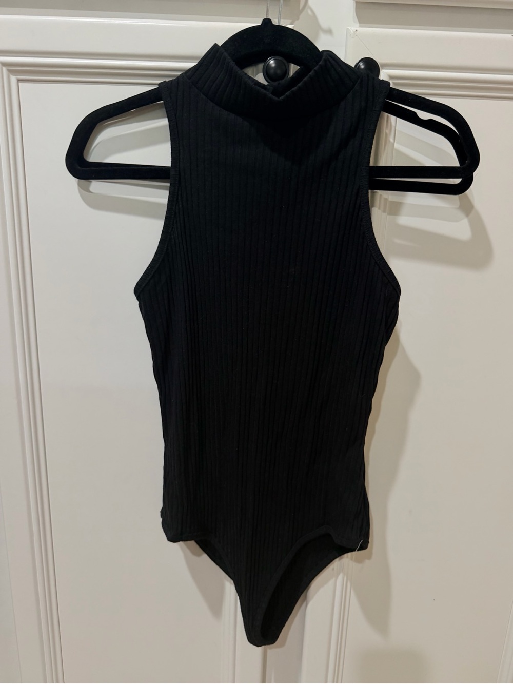 New Women's Black Ribbed Mock Neck Bodysuit